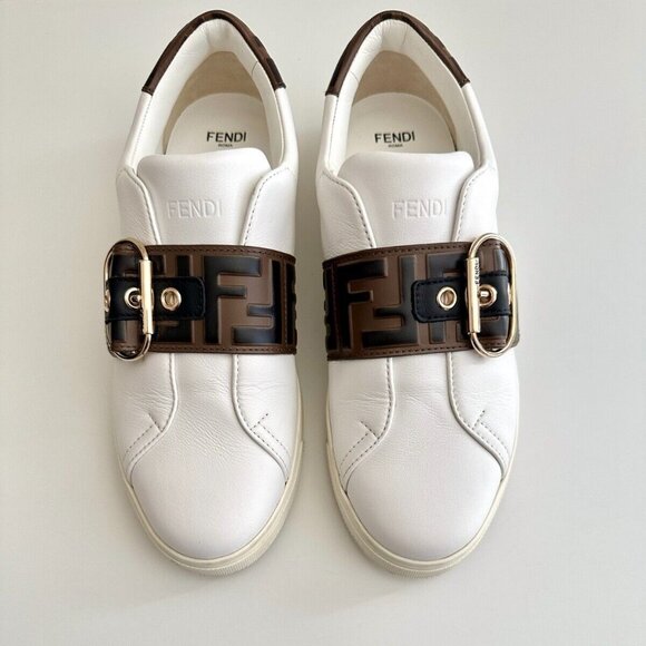 FENDI Shoes - Vitello FF Logo Designer Luxury Sneakers Leather Size 38.5 US 8.5 - Picture 1 of 12